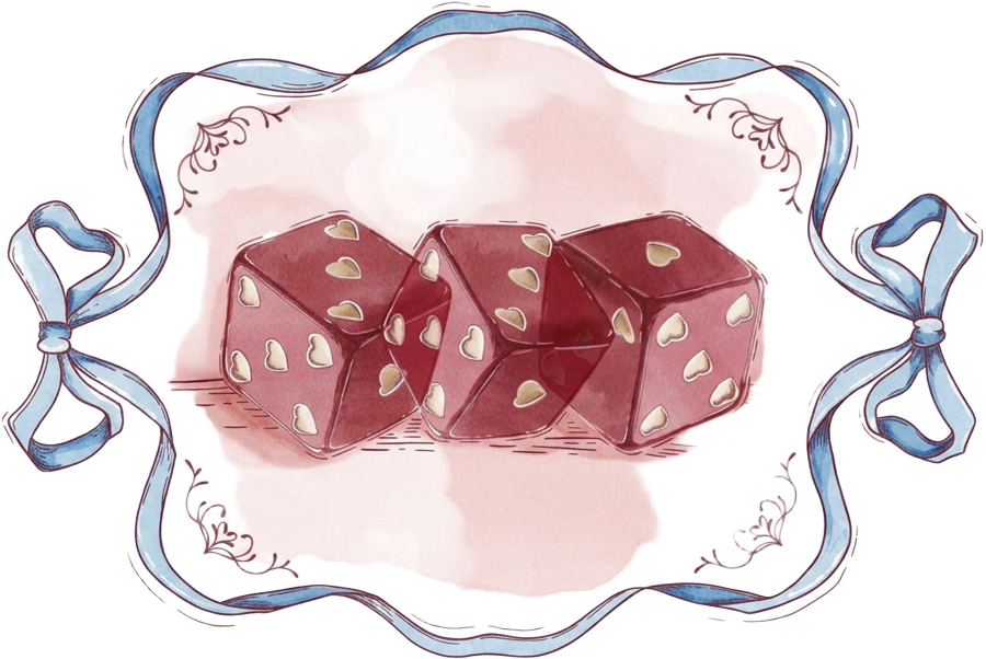 Illustrated die with heart pips