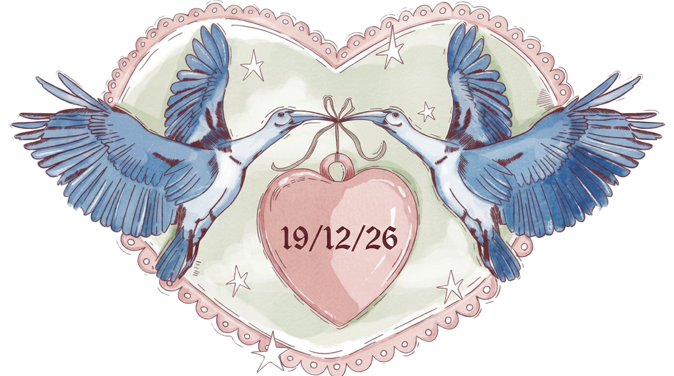 Watercolour bluebirds carrying a pink heart locket reading Love You To Death